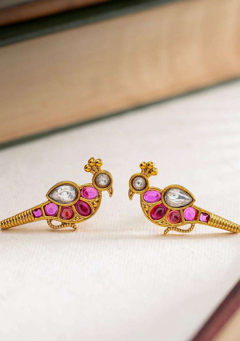 Stone Studded Brass Plated Temple Jewellery Set for Women | Traditional Temple Jewellery for Wedding & Festive Wear | Gift for Her - Indya