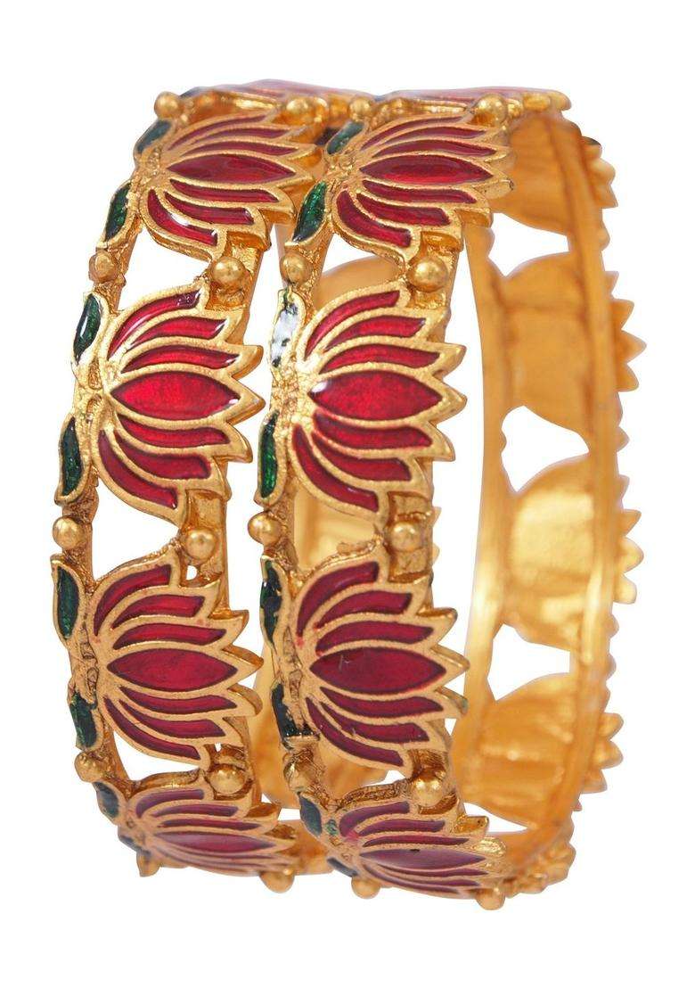 Set of 2 Gold-Plated Laxmi Temple Meenakari Bangles for Women | Traditional Temple Jewellery for Wedding & Festive Wear | Gift for Her - Indya