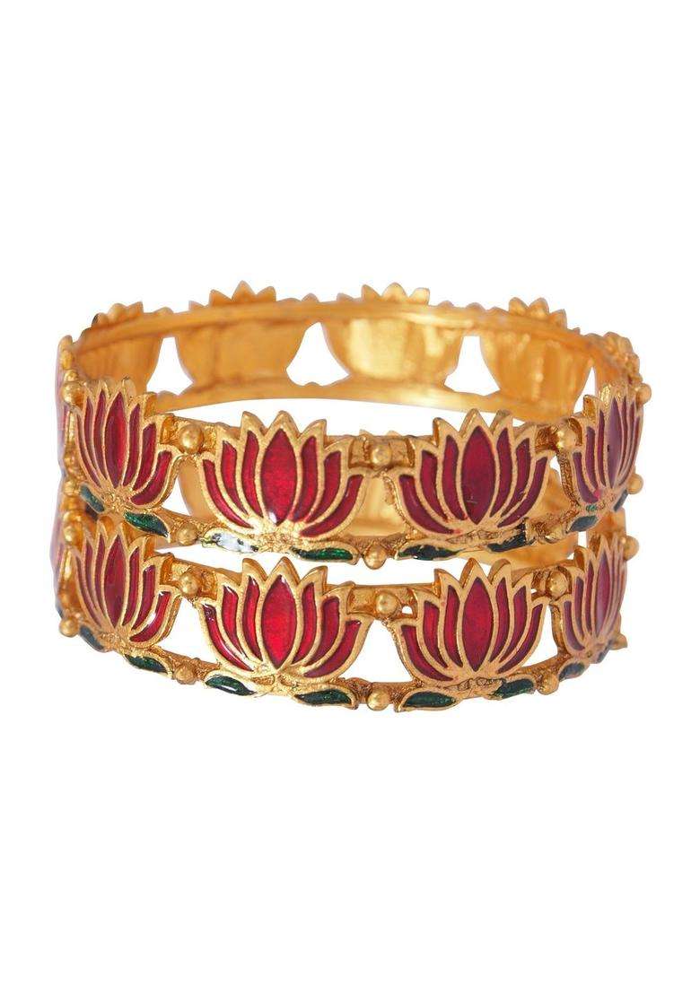 Set of 2 Gold-Plated Laxmi Temple Meenakari Bangles for Women | Traditional Temple Jewellery for Wedding & Festive Wear | Gift for Her - Indya