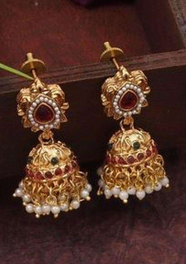 Gold-Plated Pearls Bedded Necklace and Earrings for Women | Traditional Temple Jewellery for Wedding & Festive Wear | Gift for Her - Indya