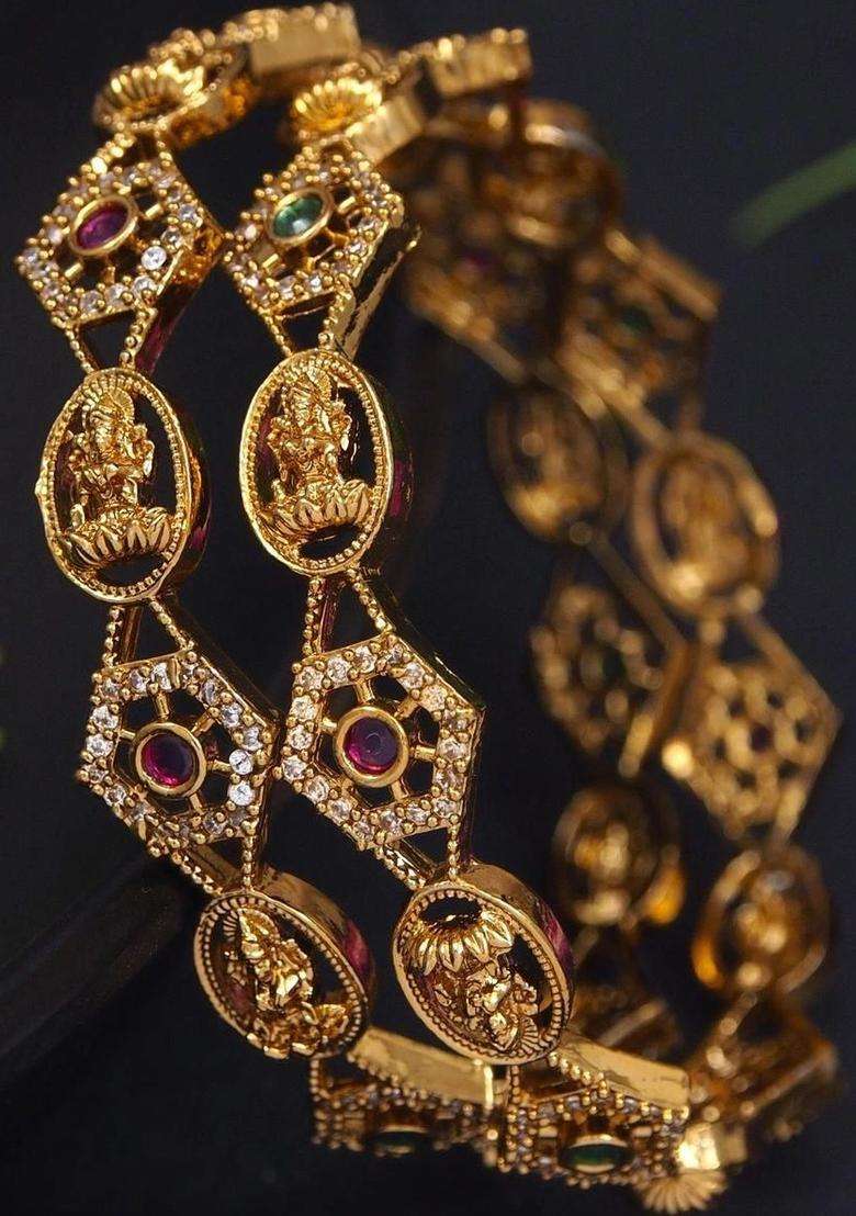 Gold-Plated Temple American Diamond Bangle for Women | Traditional Temple Jewellery for Wedding & Festive Wear | Gift for Her - Indya