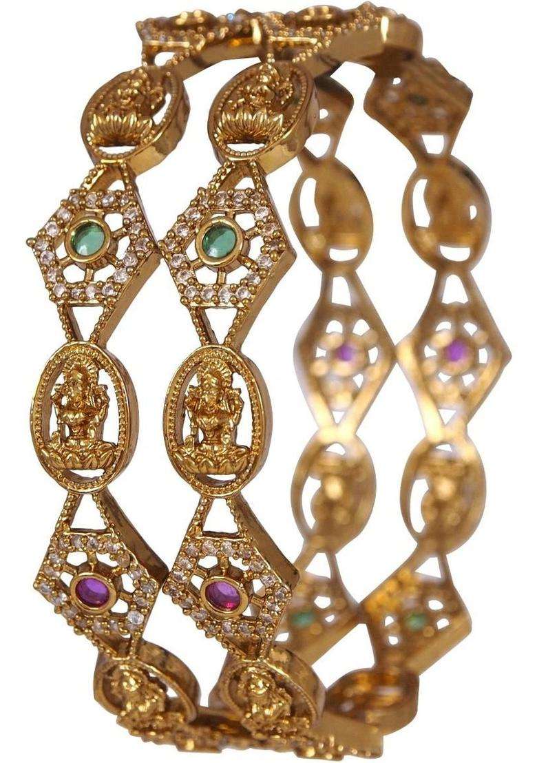 Gold-Plated Temple American Diamond Bangle for Women | Traditional Temple Jewellery for Wedding & Festive Wear | Gift for Her - Indya