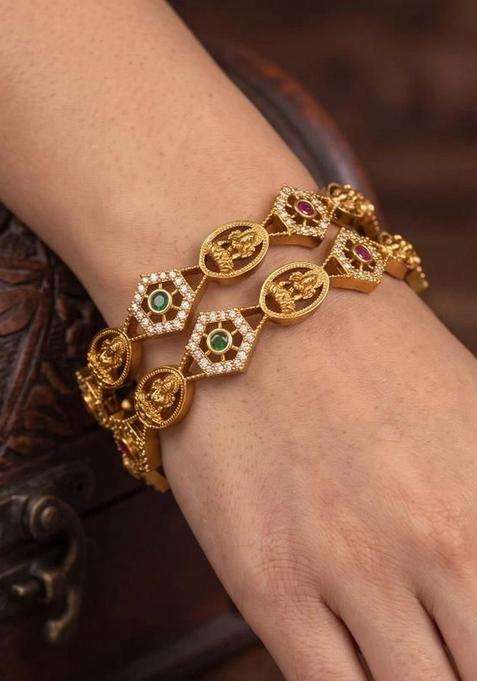 Gold-Plated Temple American Diamond Bangle for Women | Traditional Temple Jewellery for Wedding & Festive Wear | Gift for Her