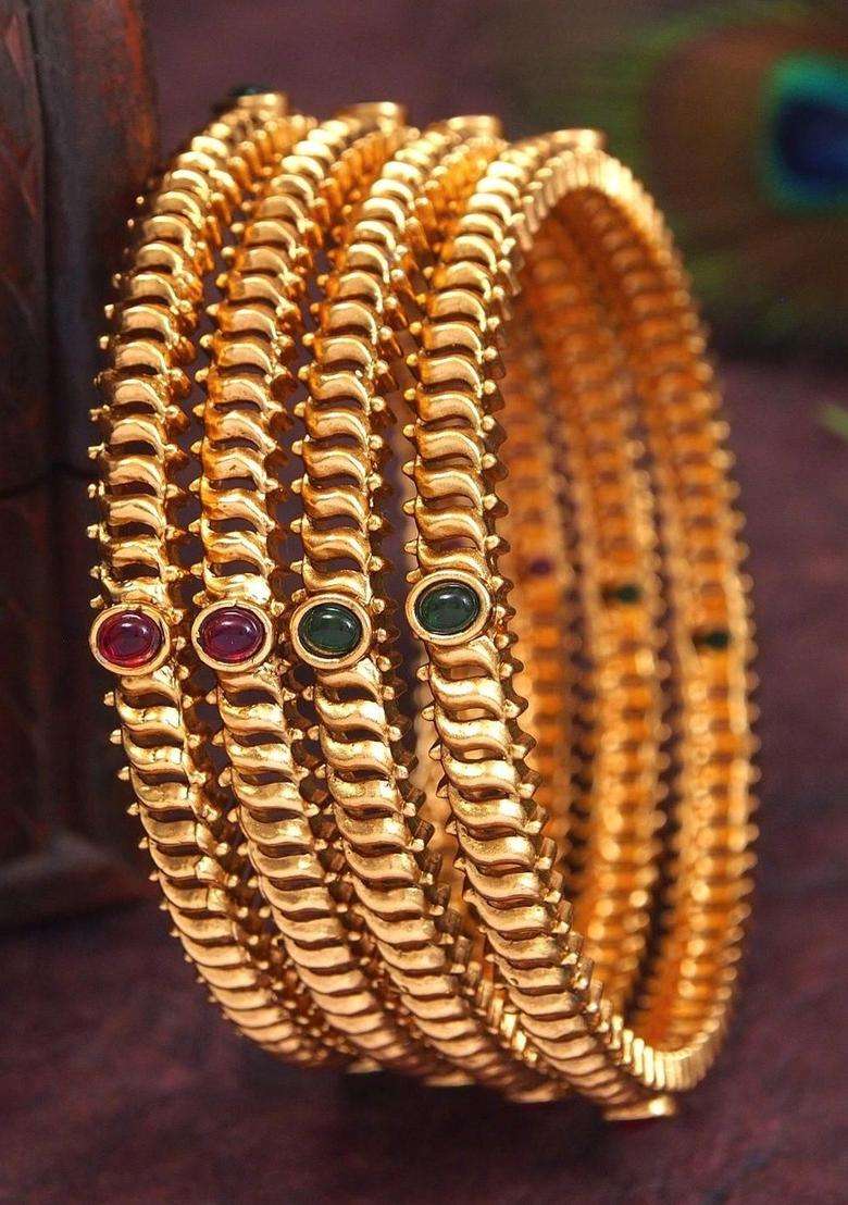 Gold-Plated Temple Stone Studded & Beaded Bangle for Women | Traditional Temple Jewellery for Wedding & Festive Wear | Gift for Her - Indya