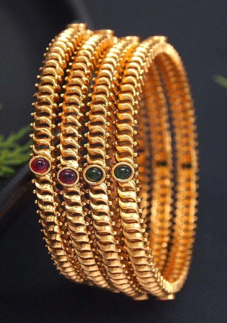 Gold-Plated Temple Stone Studded & Beaded Bangle for Women | Traditional Temple Jewellery for Wedding & Festive Wear | Gift for Her - Indya