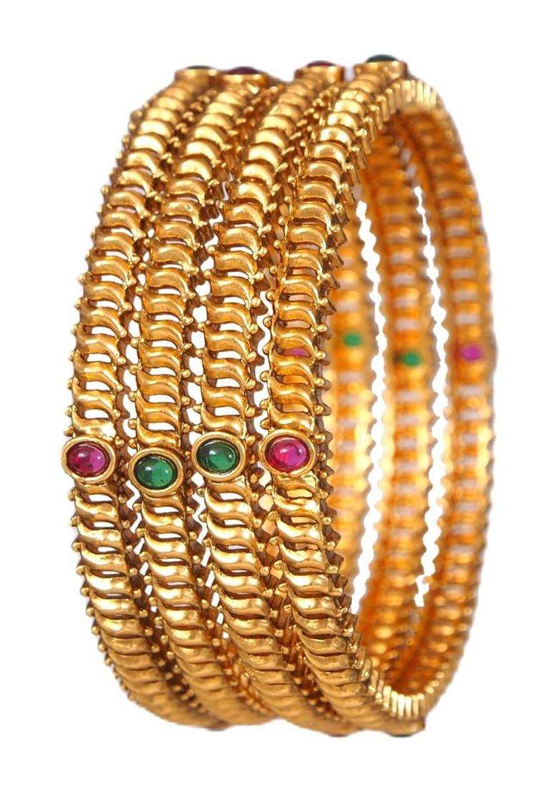 Gold-Plated Temple Stone Studded & Beaded Bangle for Women | Traditional Temple Jewellery for Wedding & Festive Wear | Gift for Her - Indya
