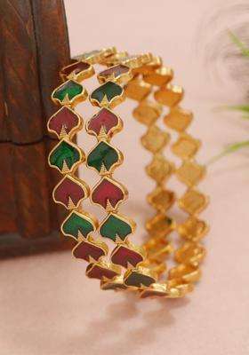 Set of 2 Gold-Plated Temple Stone Studded & Beaded Bangles for Women | Traditional Temple Jewellery for Wedding & Festive Wear | Gift for Her