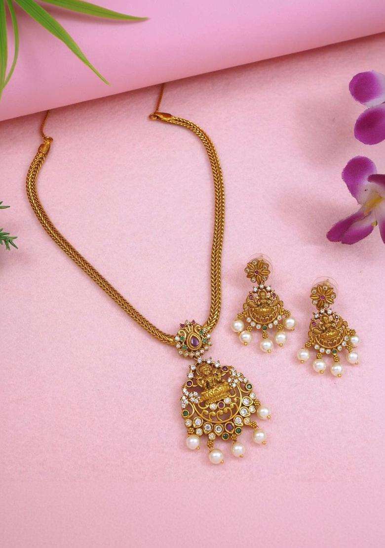Brass Gold-Plated Temple Necklace for Women | Traditional Temple Jewellery for Wedding & Festive Wear | Gift for Her - Indya