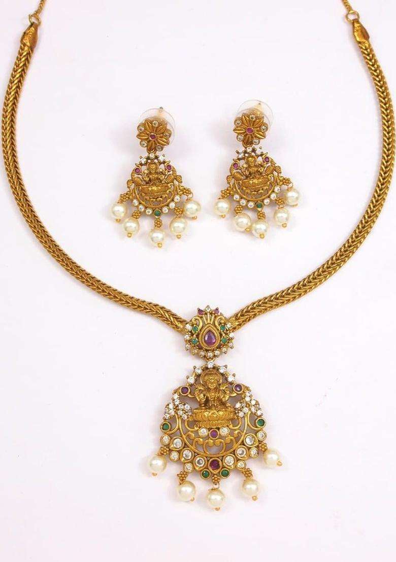 Brass Gold-Plated Temple Necklace for Women | Traditional Temple Jewellery for Wedding & Festive Wear | Gift for Her - Indya