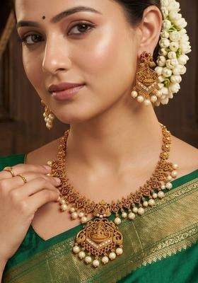 Brass Gold-Plated Temple Necklace for Women | Traditional Temple Jewellery for Wedding & Festive Wear | Gift for Her