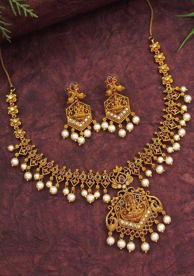 Brass Gold-Plated Temple Necklace for Women | Traditional Temple Jewellery for Wedding & Festive Wear | Gift for Her - Indya