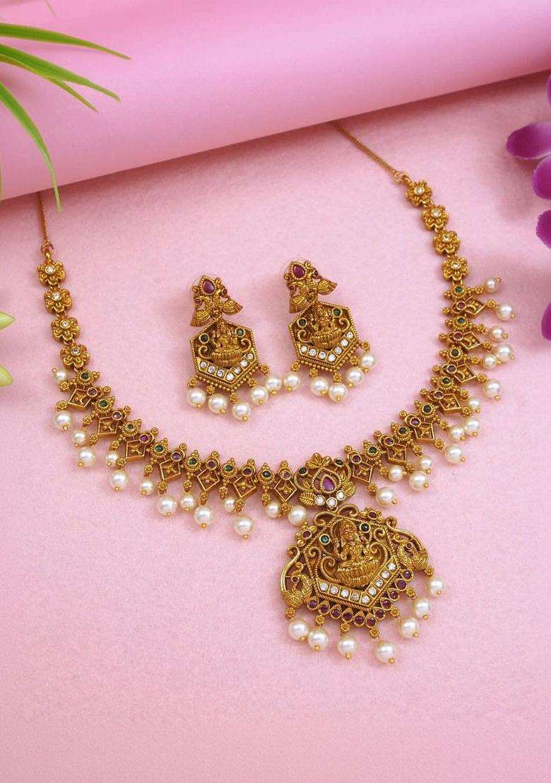 Brass Gold-Plated Temple Necklace for Women | Traditional Temple Jewellery for Wedding & Festive Wear | Gift for Her - Indya