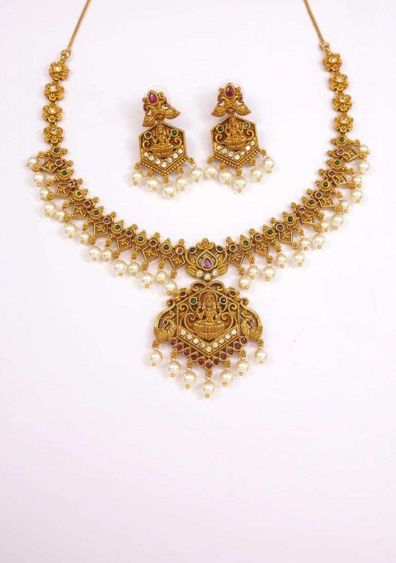 Brass Gold-Plated Temple Necklace for Women | Traditional Temple Jewellery for Wedding & Festive Wear | Gift for Her - Indya