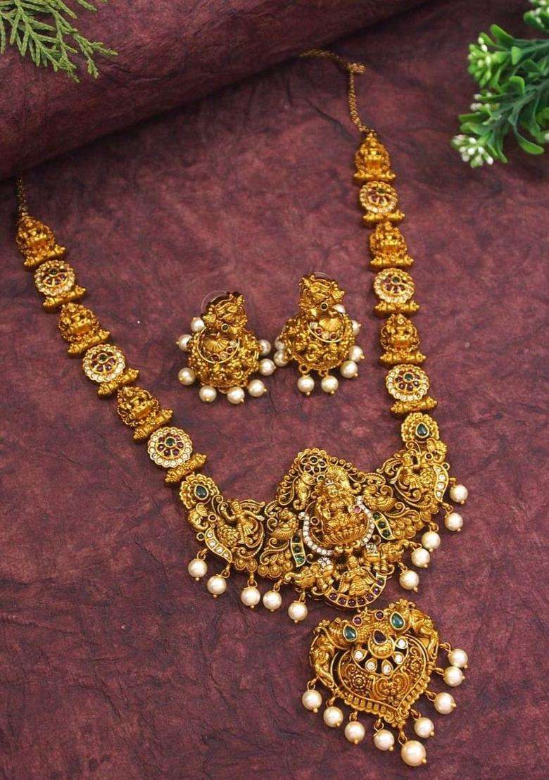 Brass Gold-Plated Temple Necklace for Women | Traditional Temple Jewellery for Wedding & Festive Wear | Gift for Her - Indya