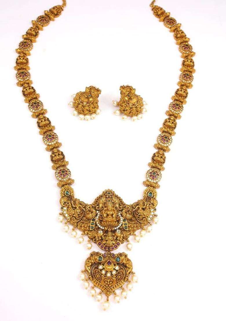 Brass Gold-Plated Temple Necklace for Women | Traditional Temple Jewellery for Wedding & Festive Wear | Gift for Her - Indya