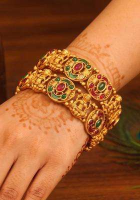 Gold-Plated Temple Stone Studded & Beaded Bangle for Women | Traditional Temple Jewellery for Wedding & Festive Wear | Gift for Her