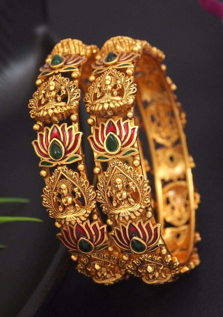 Gold-Plated Temple Stone Studded & Beaded Bangle for Women | Traditional Temple Jewellery for Wedding & Festive Wear | Gift for Her - Indya