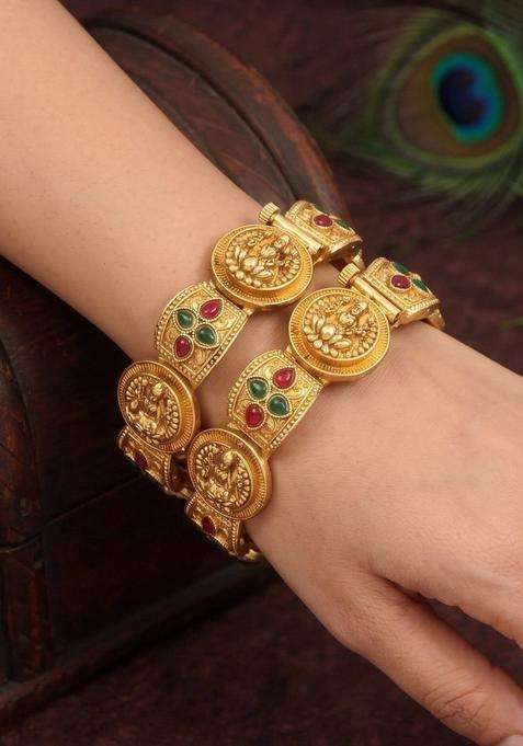 Gold-Plated Temple Stone Studded & Beaded Bangle for Women | Traditional Temple Jewellery for Wedding & Festive Wear | Gift for Her