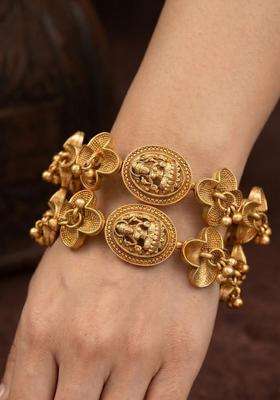 Set of 2 Gold-Plated Temple Stone Studded & Beaded Bangles for Women | Traditional Temple Jewellery for Wedding & Festive Wear | Gift for Her