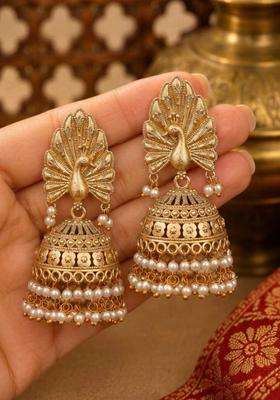 Gold-Plated Peacock Shaped Jhumkas Earrings for Women | Traditional Temple Jewellery for Wedding & Festive Wear | Gift for Her