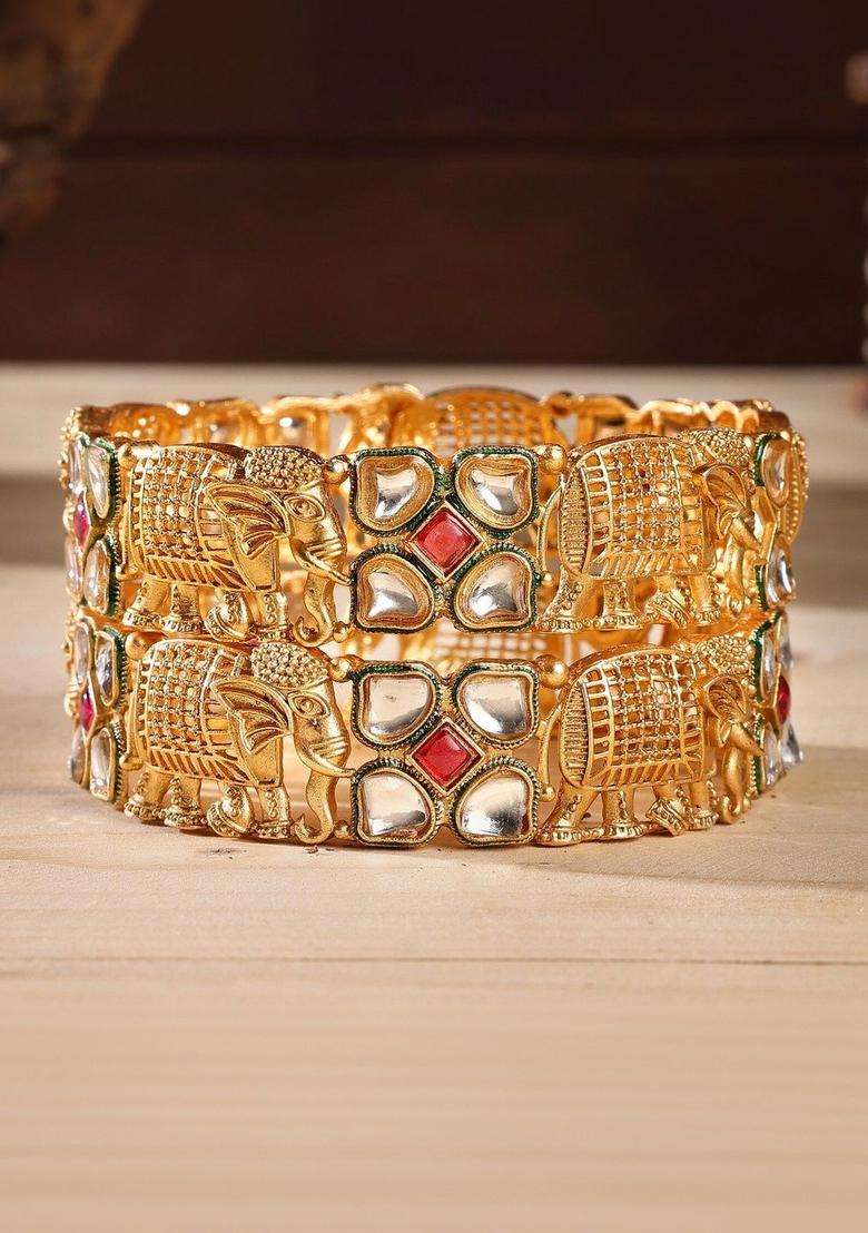 Wedding Chuda By Hitesh Bangle Temple Stone Studded & Beaded for Women | Traditional Temple Jewellery for Wedding & Festive Wear | Gift for Her - Indya