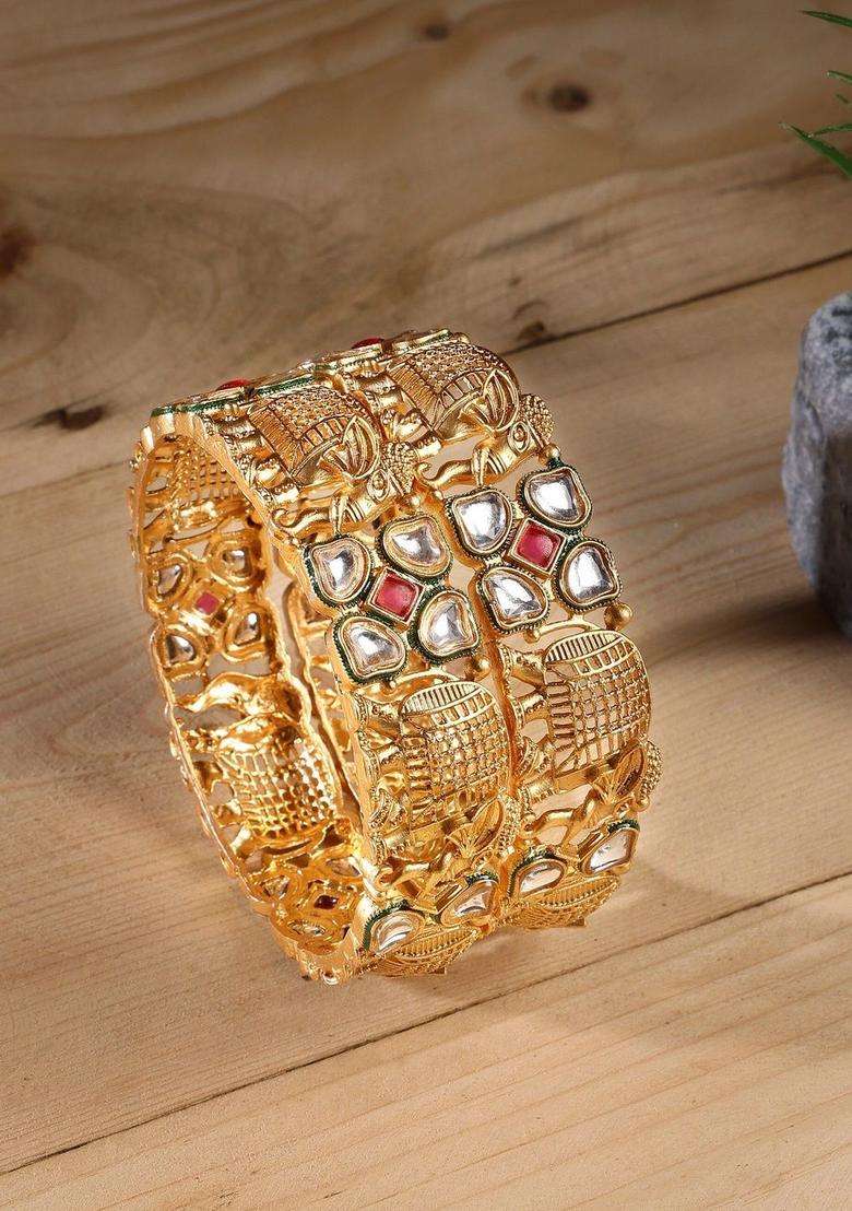 Wedding Chuda By Hitesh Bangle Temple Stone Studded & Beaded for Women | Traditional Temple Jewellery for Wedding & Festive Wear | Gift for Her - Indya