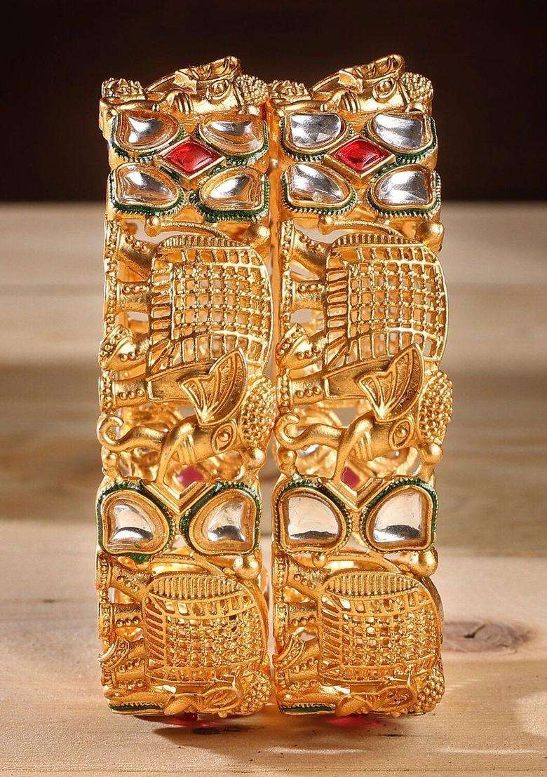 Wedding Chuda By Hitesh Bangle Temple Stone Studded & Beaded for Women | Traditional Temple Jewellery for Wedding & Festive Wear | Gift for Her - Indya