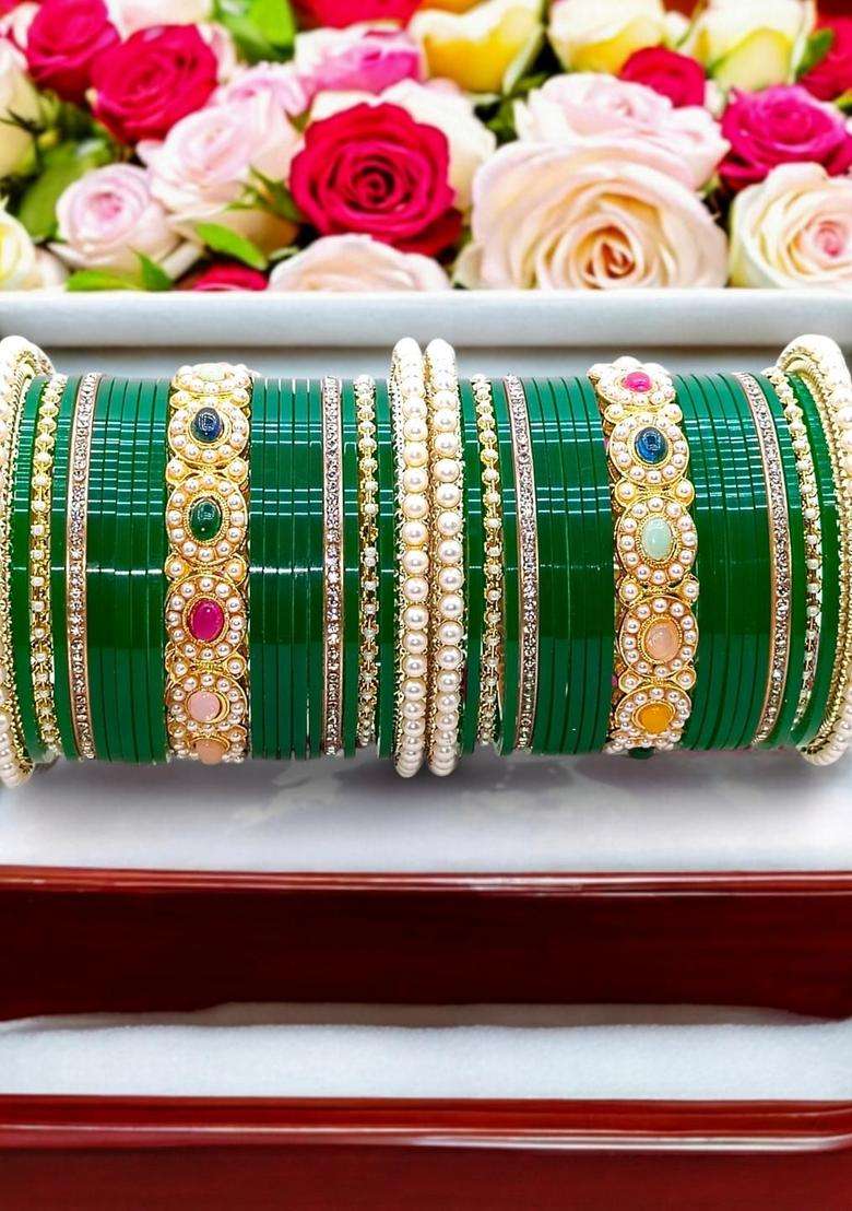 Gold-Plated Set of 42 Bangles for Women | Traditional Temple Jewellery for Wedding & Festive Wear | Gift for Her - Indya