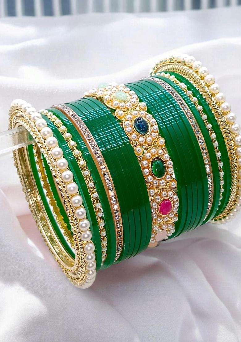Gold-Plated Set of 42 Bangles for Women | Traditional Temple Jewellery for Wedding & Festive Wear | Gift for Her - Indya