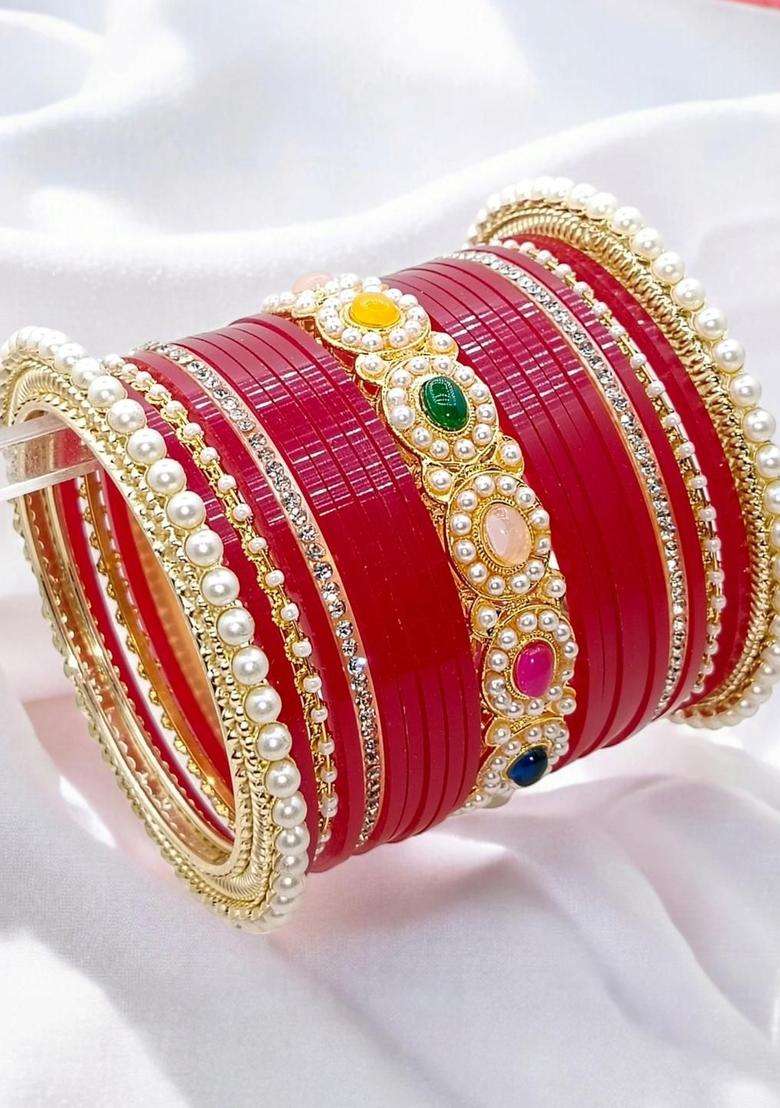 Gold-Plated Set of 42 Bangles for Women | Traditional Temple Jewellery for Wedding & Festive Wear | Gift for Her - Indya