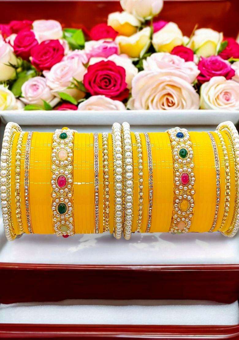 Gold-Plated Chuda Stones Studded Bangle for Women | Traditional Temple Jewellery for Wedding & Festive Wear | Gift for Her - Indya