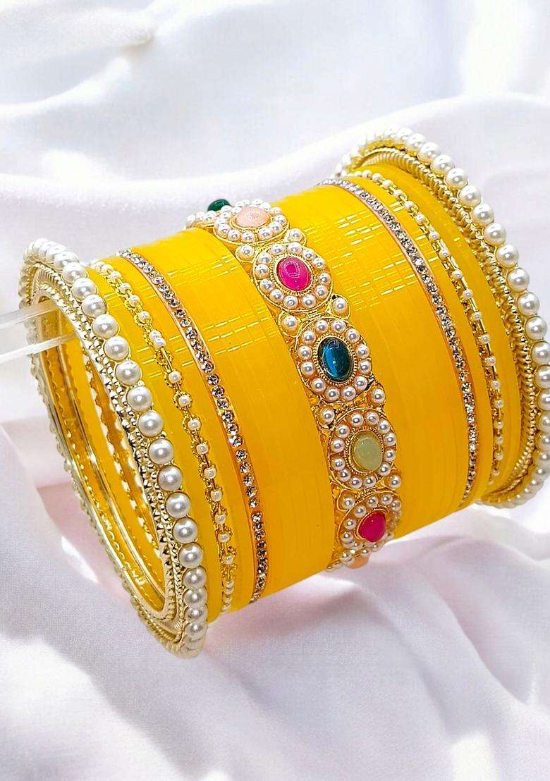 Gold-Plated Chuda Stones Studded Bangle for Women | Traditional Temple Jewellery for Wedding & Festive Wear | Gift for Her - Indya