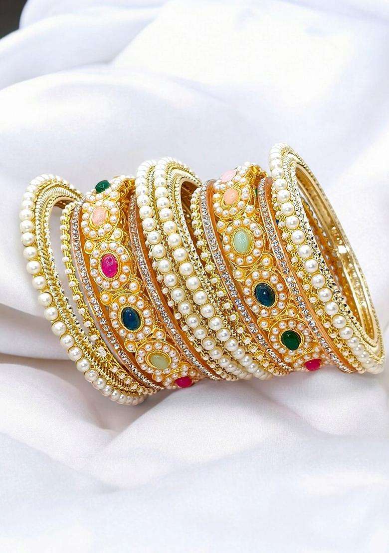 Gold-Plated Chuda Stones Studded Bangle for Women | Traditional Temple Jewellery for Wedding & Festive Wear | Gift for Her - Indya