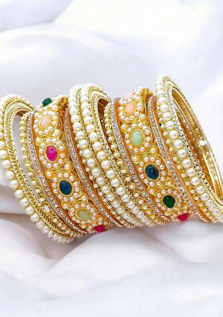 Gold-Plated Set of 42 Bangles for Women | Traditional Temple Jewellery for Wedding & Festive Wear | Gift for Her - Indya