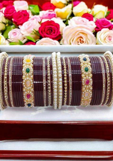 Gold-Plated Maroon Bridal Chuda Set for Women | Traditional Temple Jewellery for Wedding & Festive Wear | Gift for Her