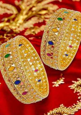 Set of 6 Gold-Plated Temple Bangles for Women | Traditional Temple Jewellery for Wedding & Festive Wear | Gift for Her