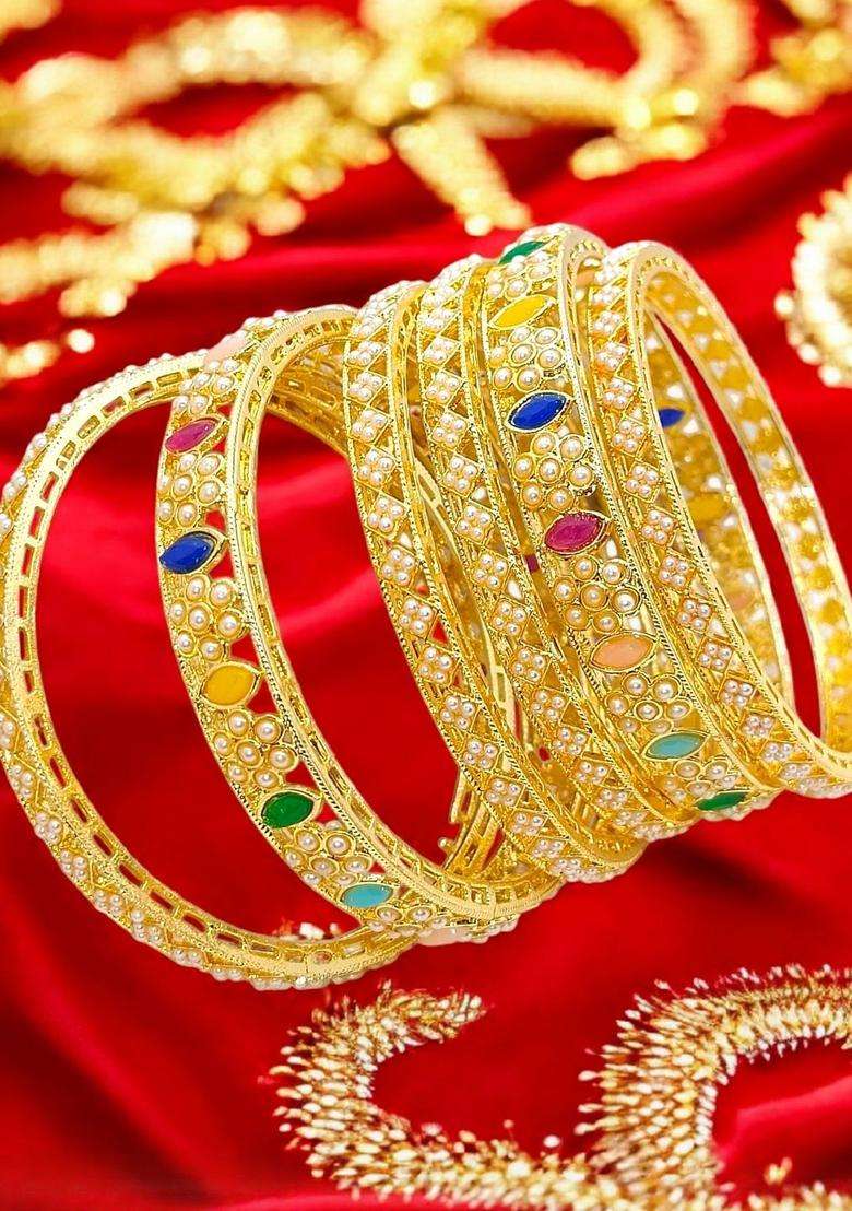 Set of 6 Gold-Plated Temple Bangles for Women | Traditional Temple Jewellery for Wedding & Festive Wear | Gift for Her - Indya