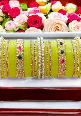 Gold-Plated Chuda Stones Studded Bangle for Women | Traditional Temple Jewellery for Wedding & Festive Wear | Gift for Her