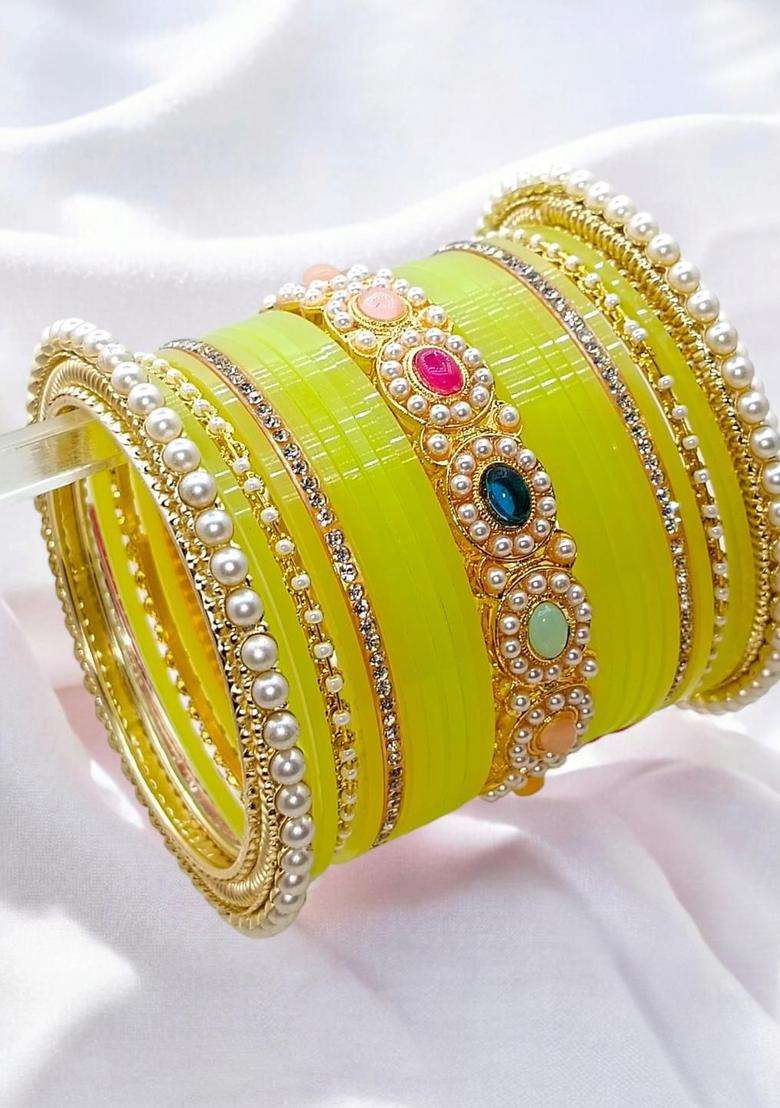 Gold-Plated Chuda Stones Studded Bangle for Women | Traditional Temple Jewellery for Wedding & Festive Wear | Gift for Her - Indya