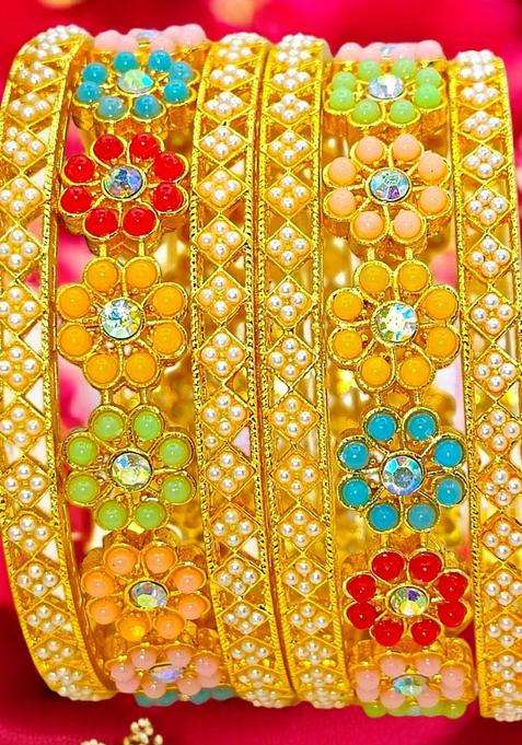 Pack of 6 Gold Kada Set for Women | Traditional Temple Jewellery for Wedding & Festive Wear | Gift for Her