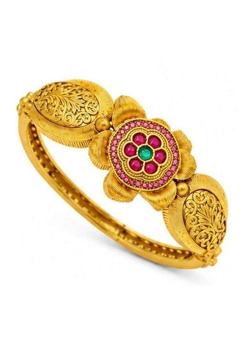 Brass Temple Gold-Plated Bangle-Style Bracelet for Women | Traditional Temple Jewellery for Wedding & Festive Wear | Gift for Her - Indya