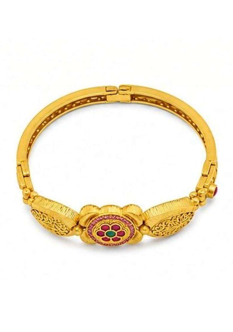 Brass Temple Gold-Plated Bangle-Style Bracelet for Women | Traditional Temple Jewellery for Wedding & Festive Wear | Gift for Her - Indya