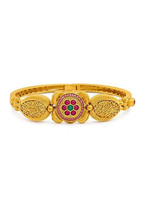 Brass Temple Gold-Plated Bangle-Style Bracelet for Women | Traditional Temple Jewellery for Wedding & Festive Wear | Gift for Her