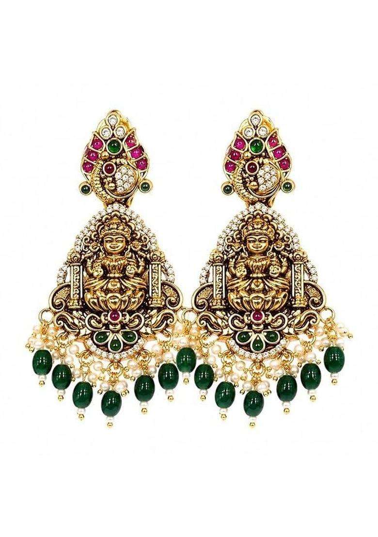 Gold-Plated Geometric Drop Earrings for Women | Traditional Temple Jewellery for Wedding & Festive Wear | Gift for Her - Indya