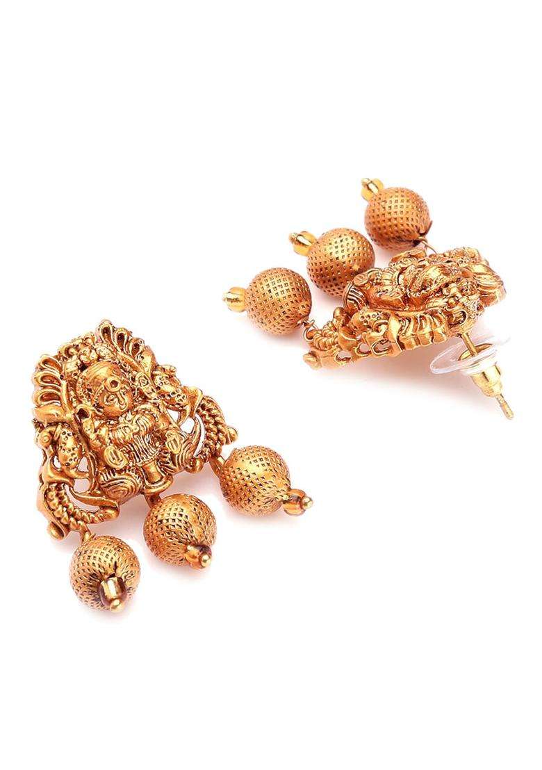 Gold-Plated Red & Green Stone-Studded Beaded Temple Jewellery Set for Women | Traditional Temple Jewellery for Wedding & Festive Wear | Gift for Her - Indya