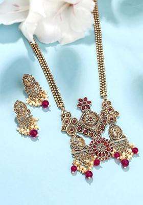 Gold-Plated God-Plated Artificial Stone-Studded & Beaded Jewellery Set for Men & Women | Traditional Temple Jewellery for Wedding & Festive Wear | Festive Gift