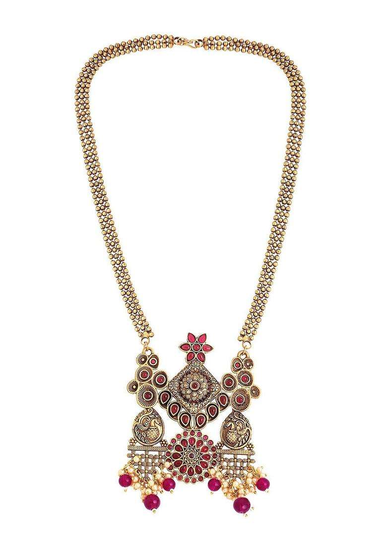 Gold-Plated God-Plated Artificial Stone-Studded & Beaded Jewellery Set for Men & Women | Traditional Temple Jewellery for Wedding & Festive Wear | Festive Gift - Indya