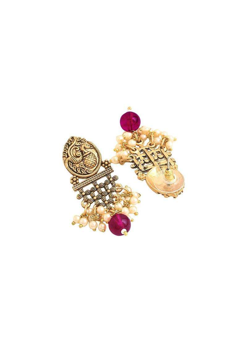 Gold-Plated God-Plated Artificial Stone-Studded & Beaded Jewellery Set for Men & Women | Traditional Temple Jewellery for Wedding & Festive Wear | Festive Gift - Indya