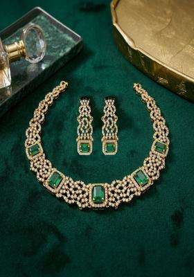 Gold-Plated Temple Cubic Zirconia Necklace and Earrings for Women | Traditional Temple Jewellery for Wedding & Festive Wear | Gift for Her