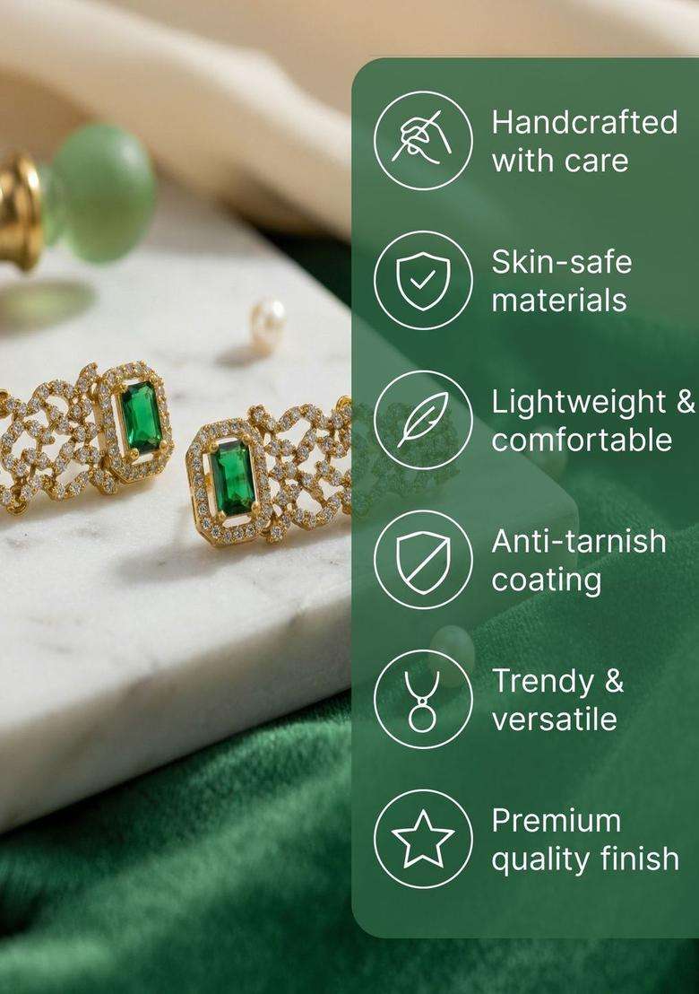 Gold-Plated Temple Cubic Zirconia Necklace and Earrings for Women | Traditional Temple Jewellery for Wedding & Festive Wear | Gift for Her - Indya